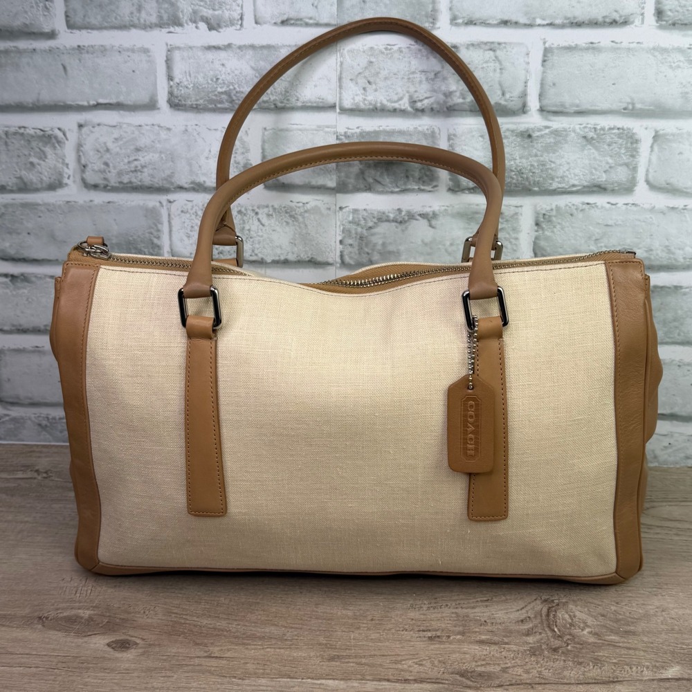 Vintage Coach Bonnies Legacy Linen Canvas Satchel Bag Camel 9435 - Picture 2 of 11